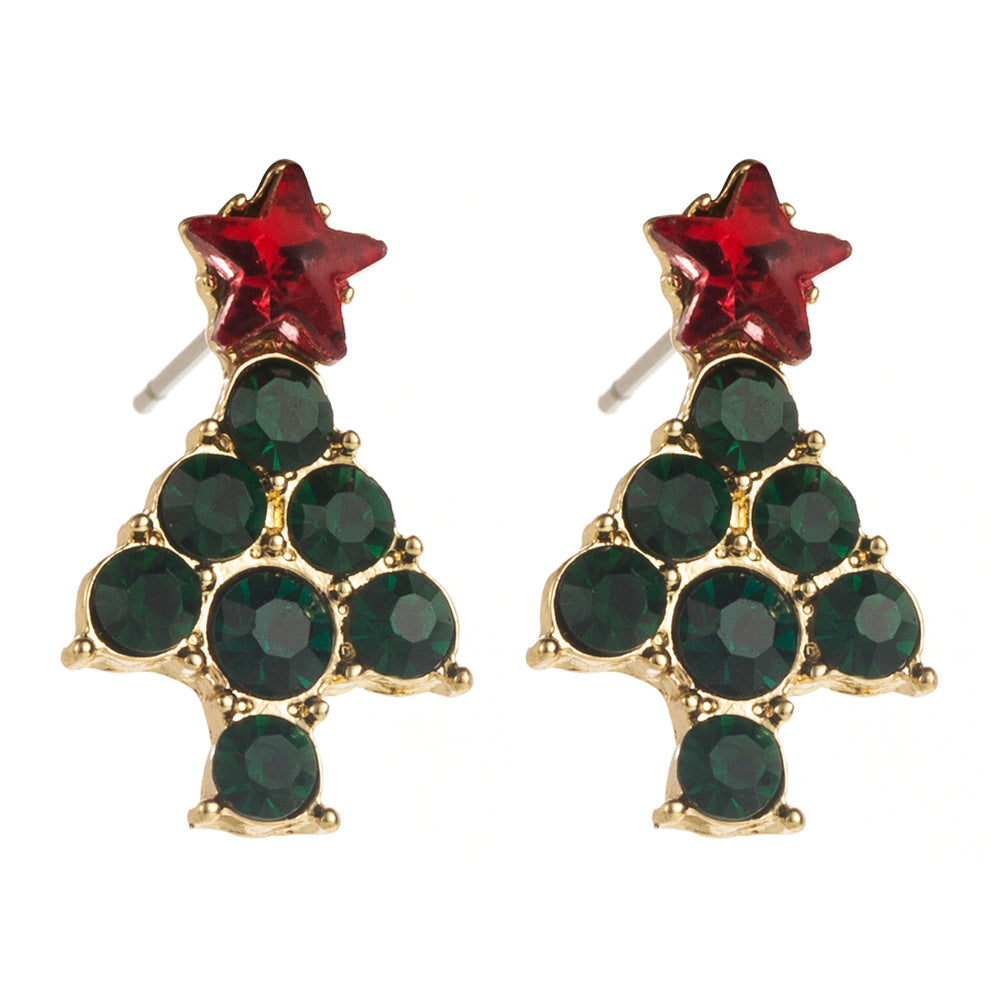 Trendy Christmas Reindeer Earrings with Bow and Tree Design