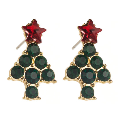 Trendy Christmas Reindeer Earrings with Bow and Tree Design