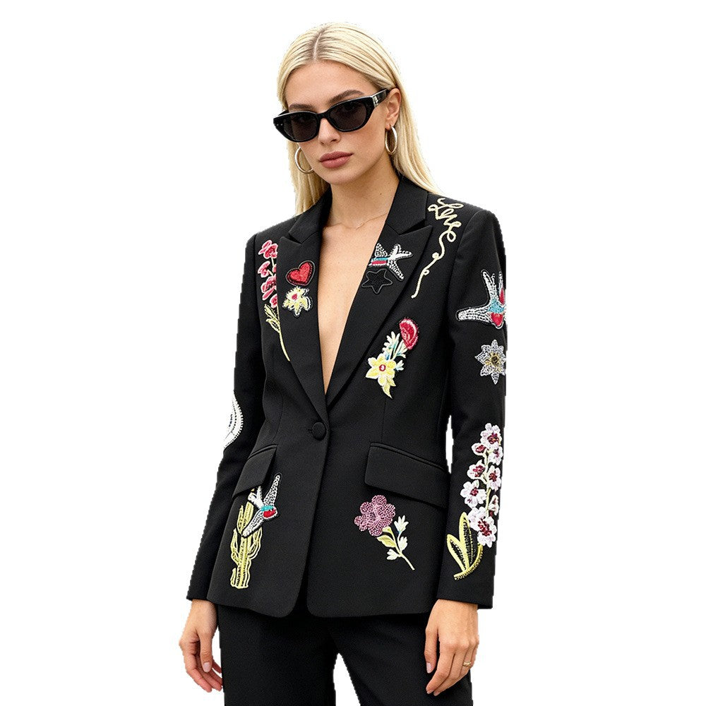 Fashion Beaded Embellished Blazer And Trousers Set