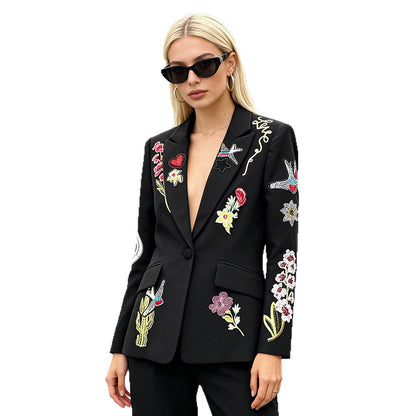 Fashion Beaded Embellished Blazer And Trousers Set