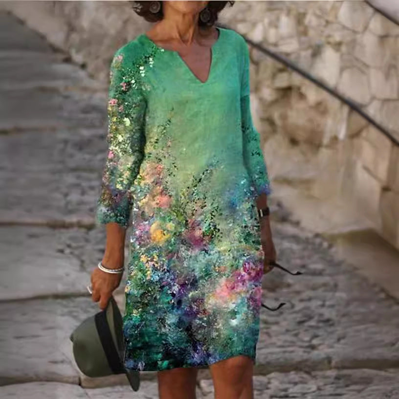 Vintage Style Loose A-Line Print Dress