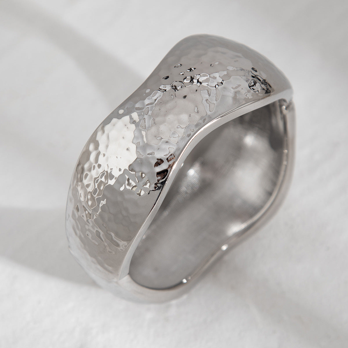 Exaggerated Wide Hammered Finish Bangle Bracelet Set