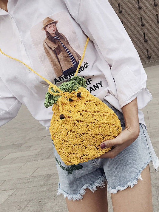 Trendy Crochet Pineapple Bag Yellow Casual Crossbody Bag