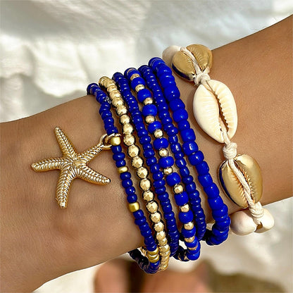 Bohemian Seashell Beaded Anklets Set With Starfish Elements