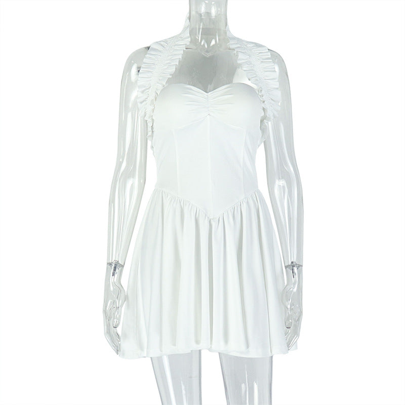 Solid Color Slim Fit Backless Pleated A-Line Dress