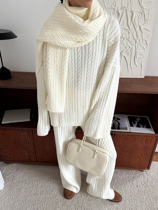Twisted Knit Sweater Pants Set Casual Women's Outfit