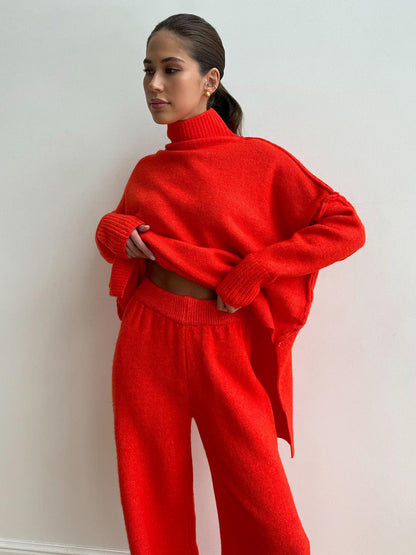 Loose High Collar Knit Sets