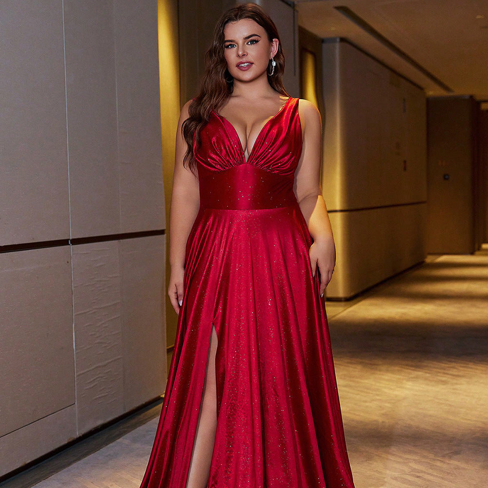 Elegant Plus Size Long Maxi Dress With V-Neck - Casual Party Dress