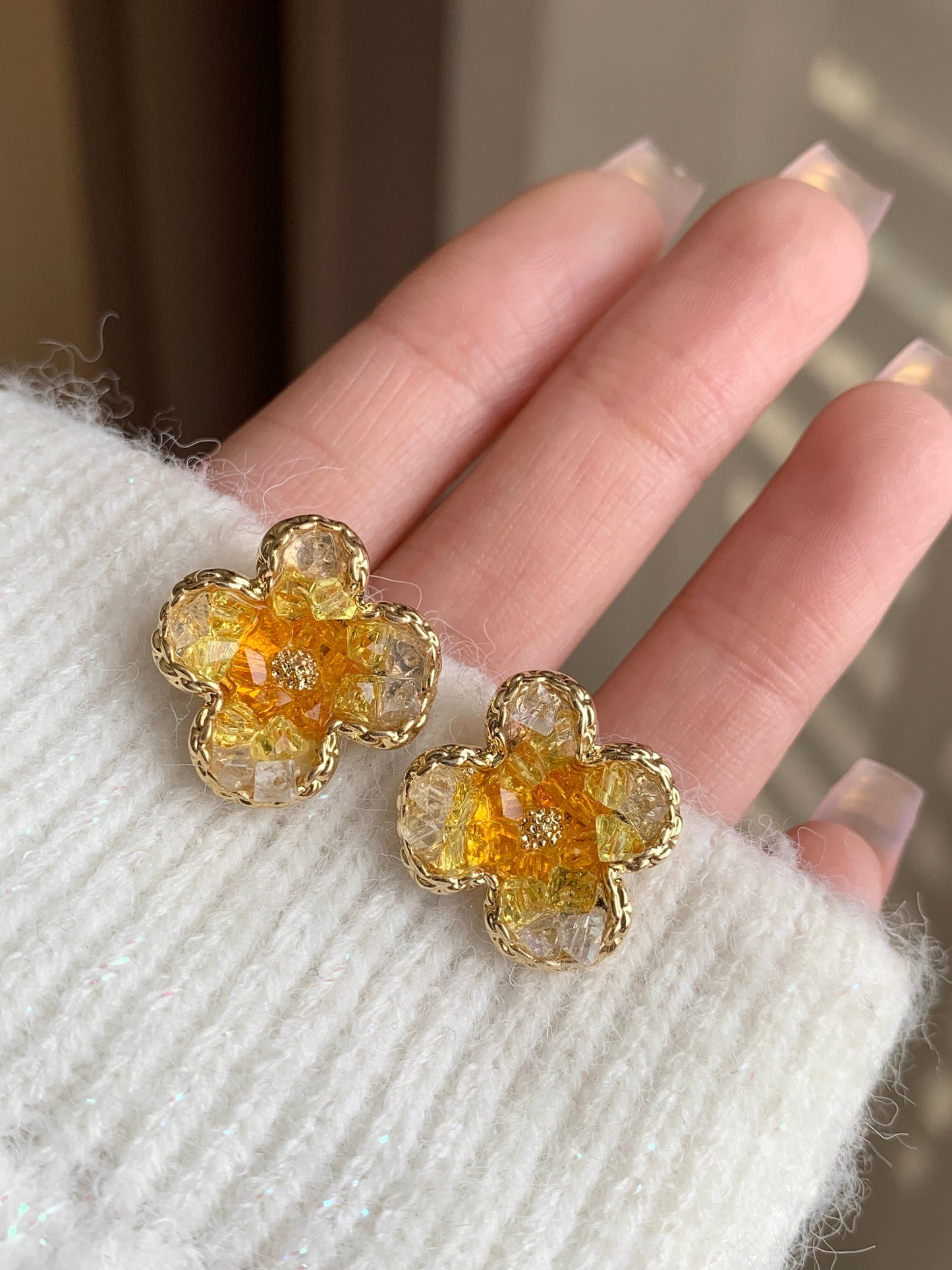Floral Earrings Design Sense High-End Stud Earrings Fresh Green Earrings Women