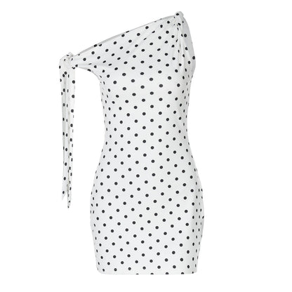 Polka Dot Asymmetrical Midi Dress Stylish Casual Dress
