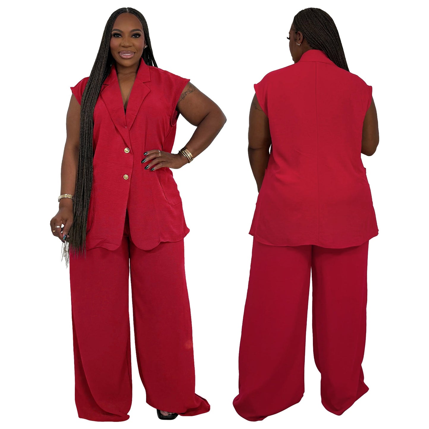 Plus Size V-Neck Sleeveless Two-Piece Outfit