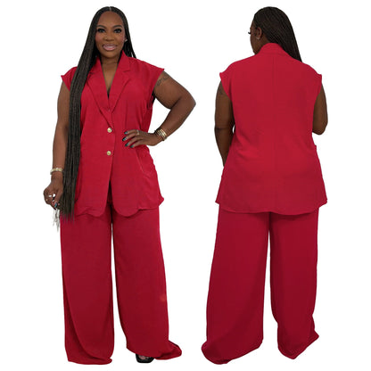 Plus Size V-Neck Sleeveless Two-Piece Outfit