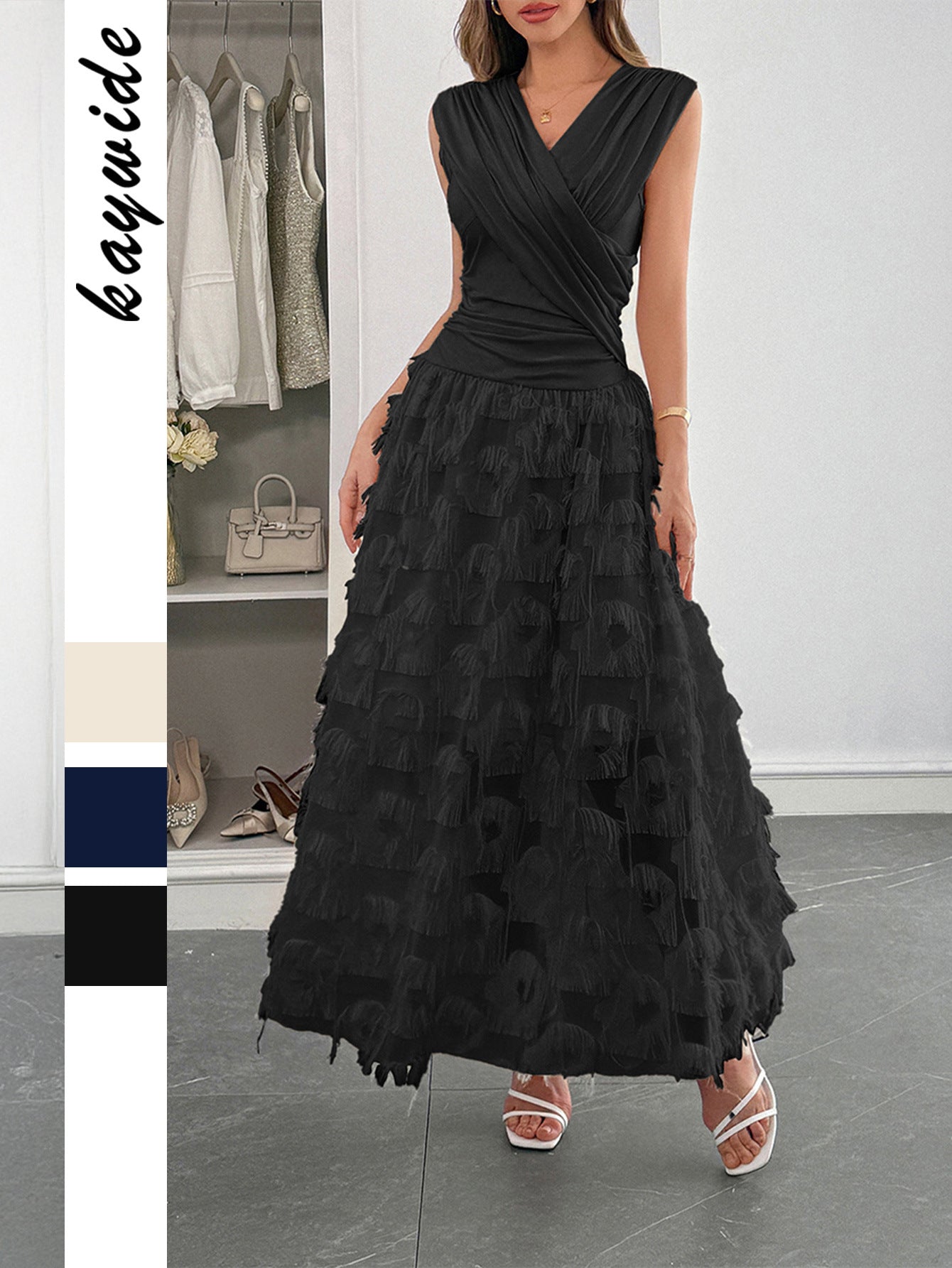 Elegant A-Line Maxi Dress Casual Polyester V Neck Dress