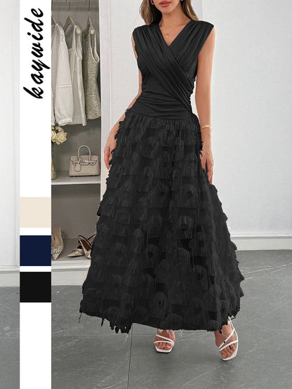 Elegant A-Line Maxi Dress Casual Polyester V Neck Dress