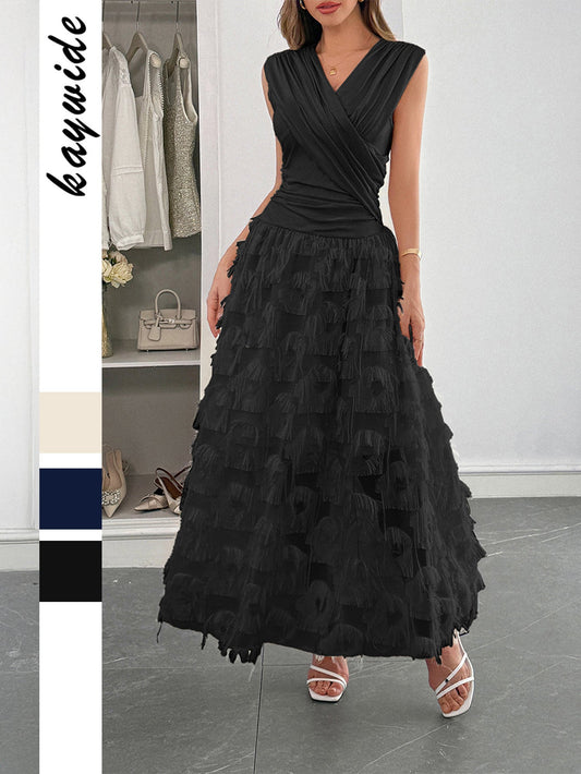 Elegant A-Line Maxi Dress Casual Polyester V Neck Dress