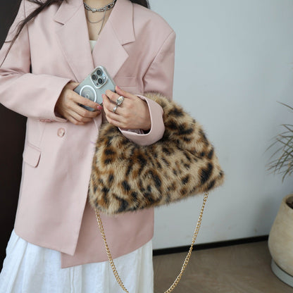 Solid Color Soft Fluffy Fur Tote Handbag