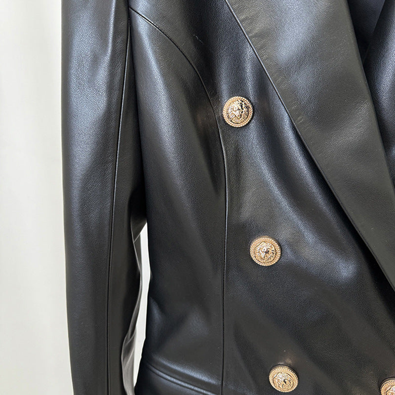 Double-Breasted Bodycon Blazer Dress Faux Leather