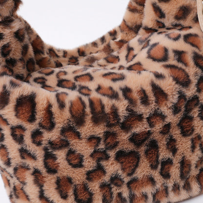 Retro Leopard Print Plush Shoulder Bag Large Capacity Crossbody Bag