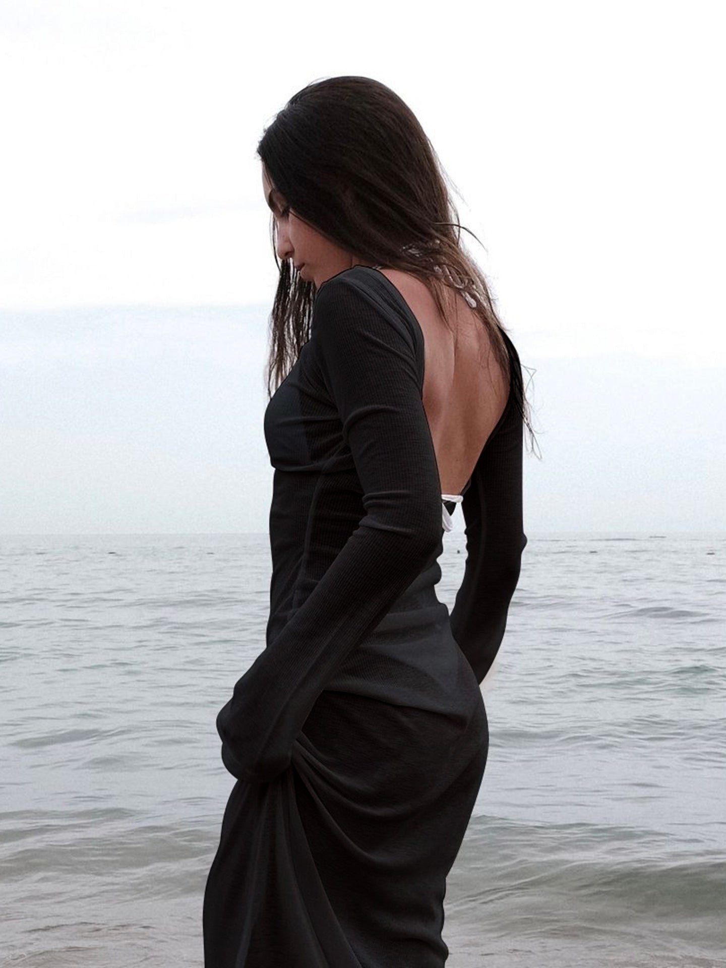 Sexy Backless Bodycon Long Dress in Solid Color