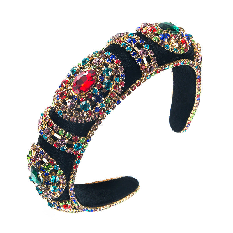 Fashionable Velvet Wide Headband With Rhinestones