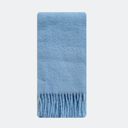 Fringe Thick Wool Blend Scarf in Icelandic Blue