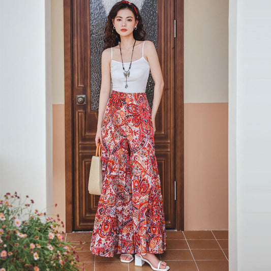 Hot Summer High Waisted Draped Ice Silk Chiffon Skirt Pants Ice Silk Wide Leg Pants