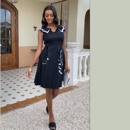 Halloween Bat Print Dress Elegant Retro Style