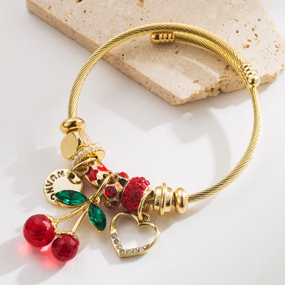 Charming Owl Star Crystal Steel Bracelet with Charms
