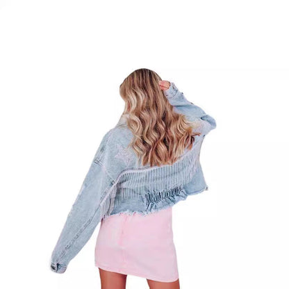 Fringe Hem Denim Jacket Casual Street Style