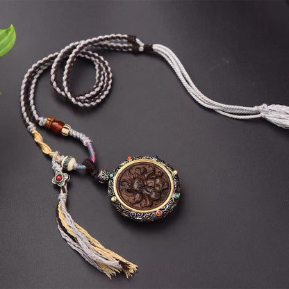Women'S Versatile Retro Necklace National Jewelry Wood Nine Tailed Fox Zhajilam Green Tara Thangka Necklace