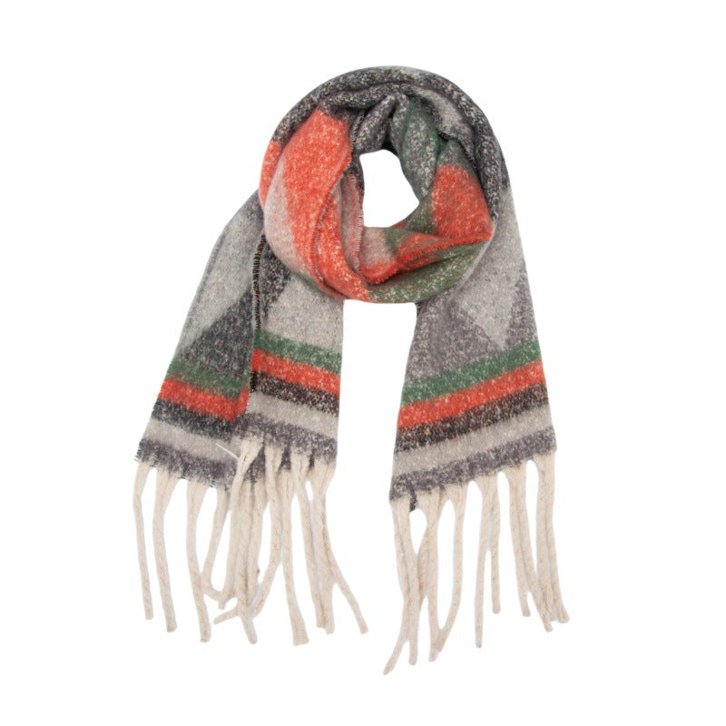 Winter Cozy Tassel Color Block Warm Scarf