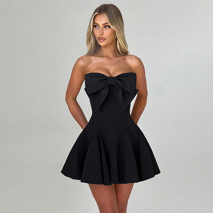 Sexy Bow Tie Strapless Bodycon Mini Dress