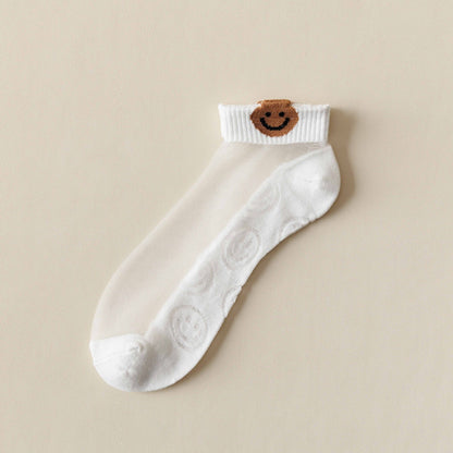 Rufia -  Breathable Sheer Ankle Socks with Bear Pattern