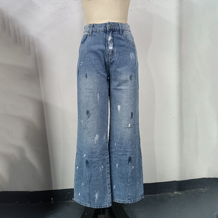 Vintage Graffiti Low Rise Splicing Denim Pants