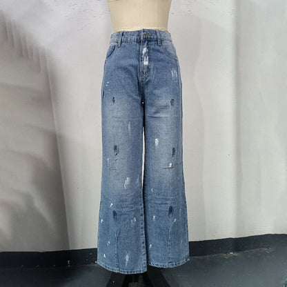 Vintage Graffiti Low Rise Splicing Denim Pants