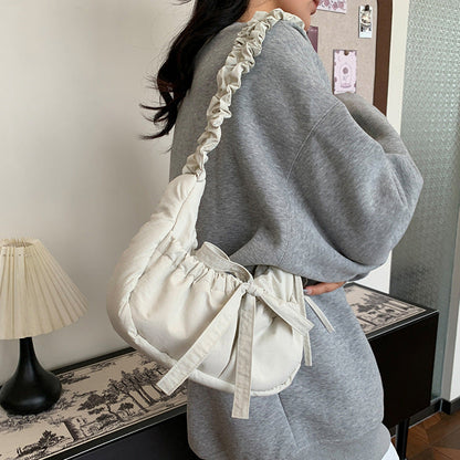 Trendy Casual Nylon Crossbody Bag With Drawstring Closure