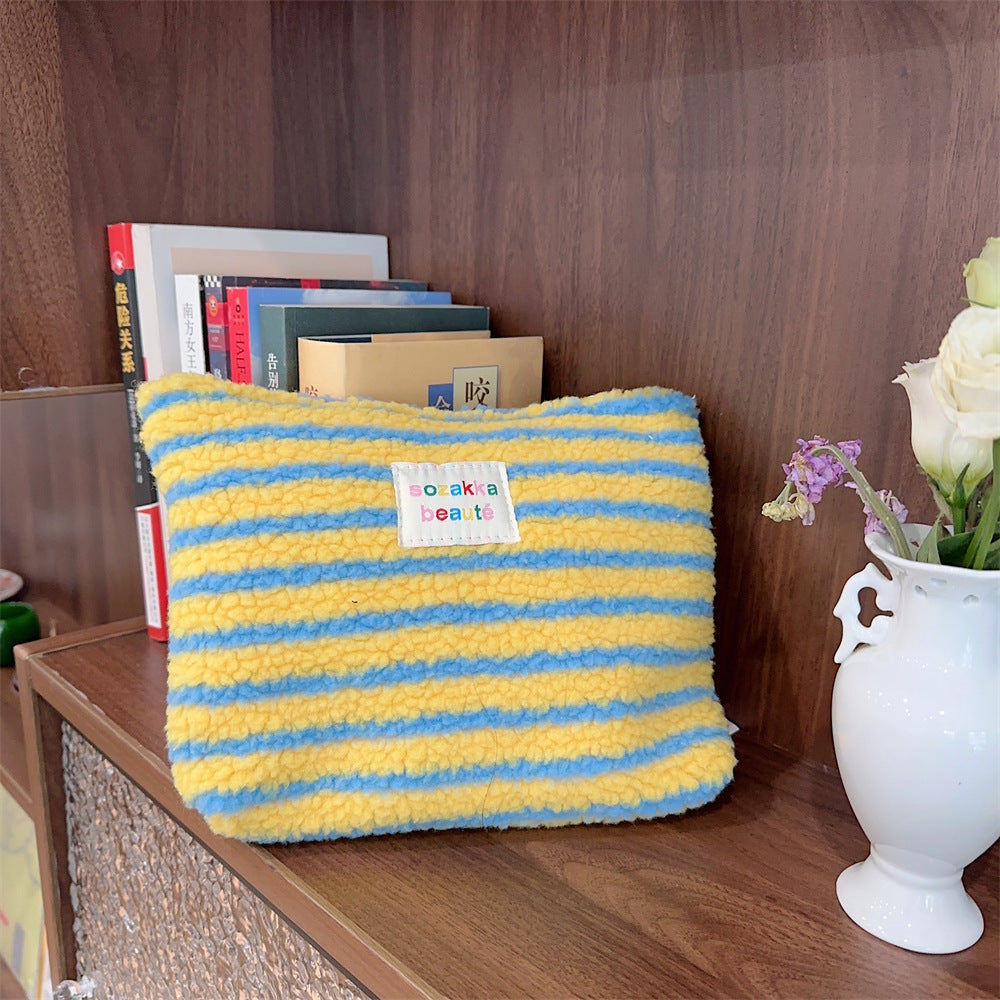 Polka Dot Plushed Large Capacity Make Up Bag