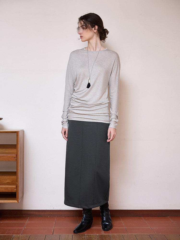French High Waist Tulip Skirt Casual Solid Color Midi Skirt