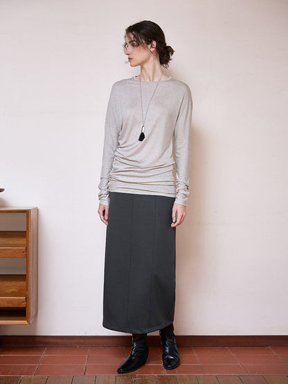 French High Waist Tulip Skirt Casual Solid Color Midi Skirt