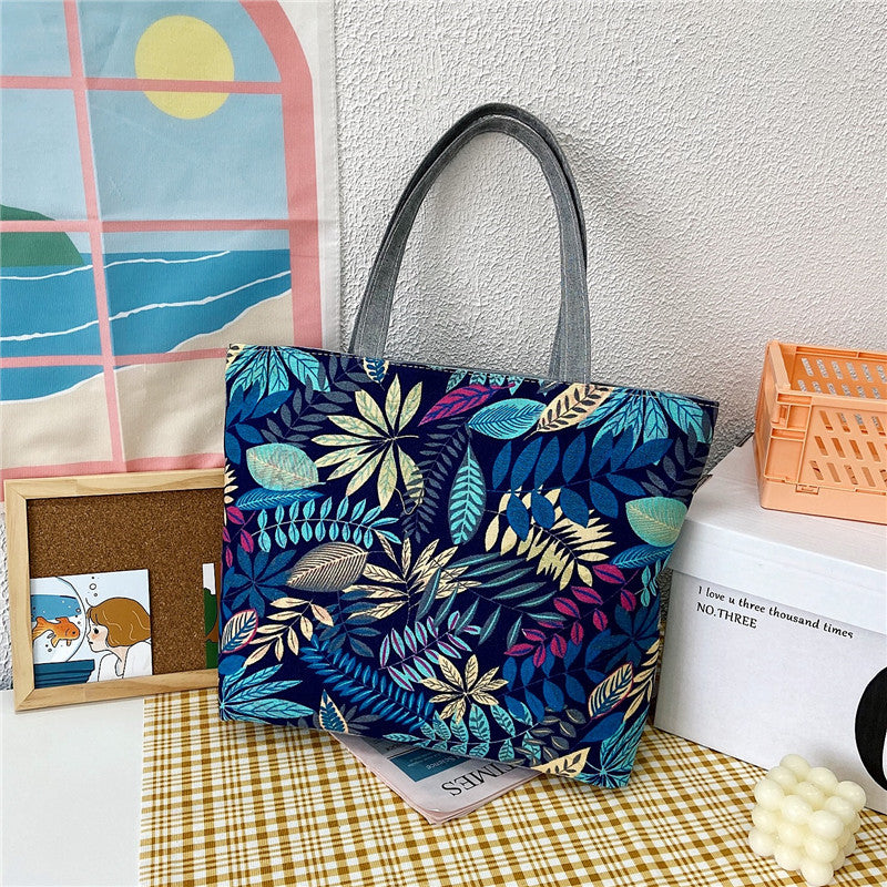 Large Capacity Canvas Tote Bag with Floral Print