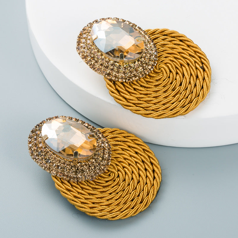 Exaggerated Oval Glass Diamond Earrings Handmade Geometric Jewelry