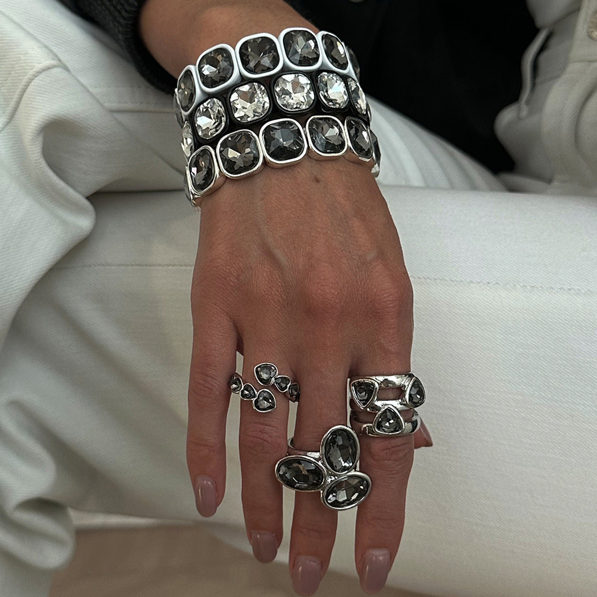 Trendy Geometric Acrylic Beaded Bracelets Stackable Metal Bangles For Women