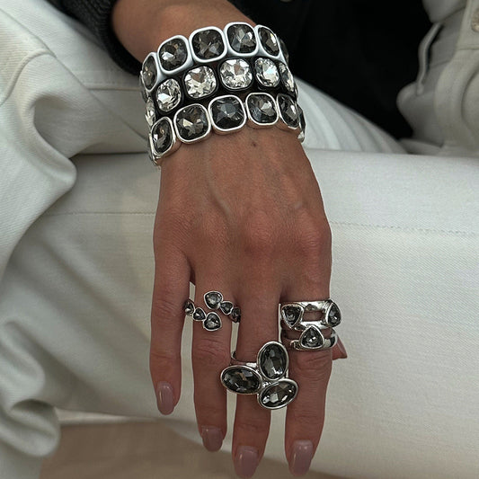 Trendy Geometric Acrylic Beaded Bracelets Stackable Metal Bangles For Women