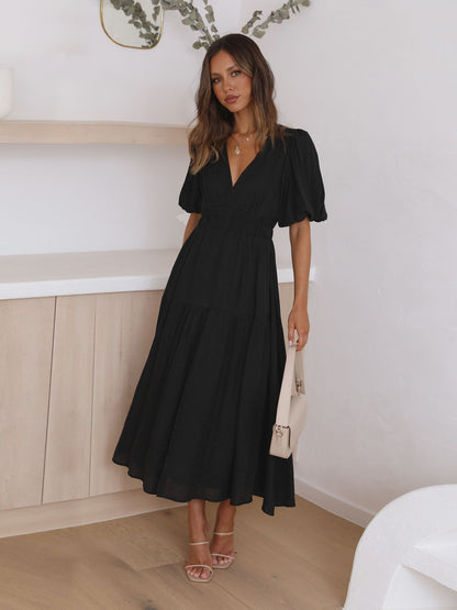 Elegant Ruffle Detail Evening Gown in Various Colors