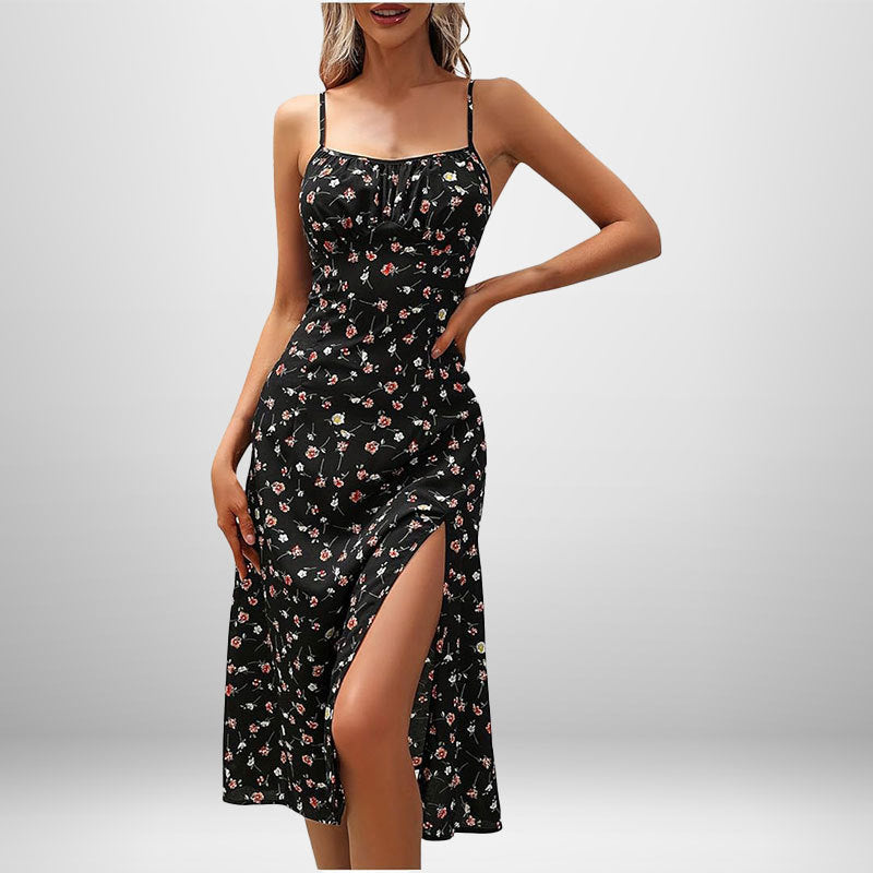 Sexy Floral Print Tie-Front Midi Dress