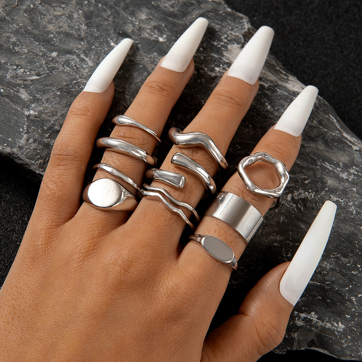 Geometric Metal Lava Line Open Ring Set - 4 Pieces