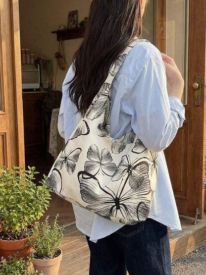 Trendy Butterfly Print Shoulder Bag Casual Beach Tote