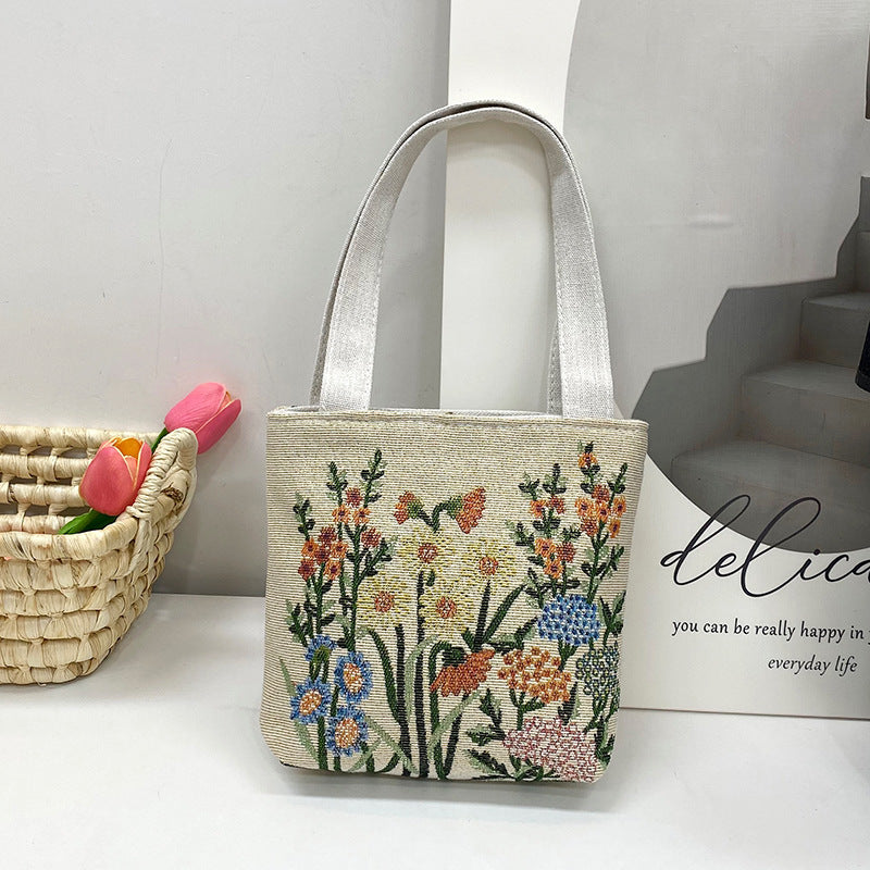 Ethnic Style Elephant Embroidered Canvas Tote Bag for Everyday Use