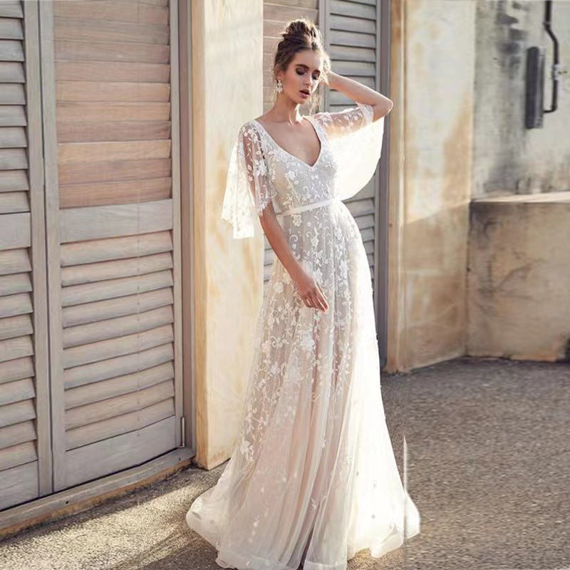 Lace Backless Deep V Midi Dress for Evening Events