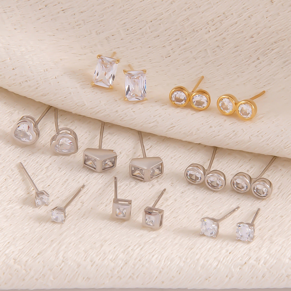 Geometric Diamond Stud Earrings 925 Sterling Silver Lightweight Luxury